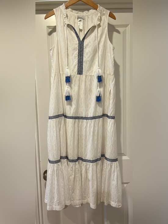 Tommy Bahama Dresses & Skirts - Tommy Bahama White Sleeveless Embroidered Tiered Maxi Dress with Blue Tassel